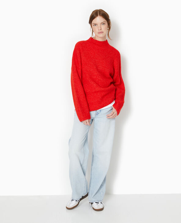 Pull col montant avec jeu de mailles rouge - Pimkie