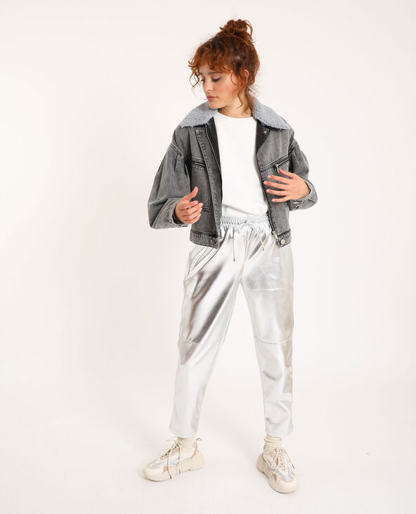 Blouson en jean col fourrure gris - Pimkie
