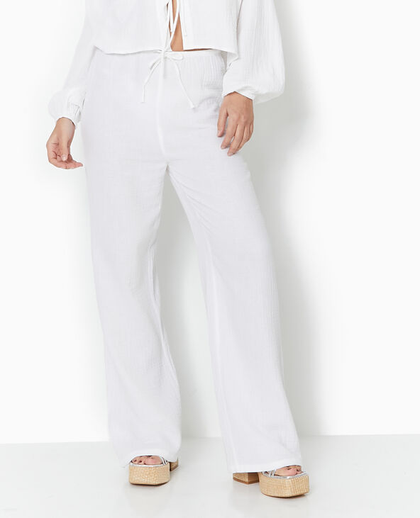 Pantalon large en gaze de coton blanc - Pimkie