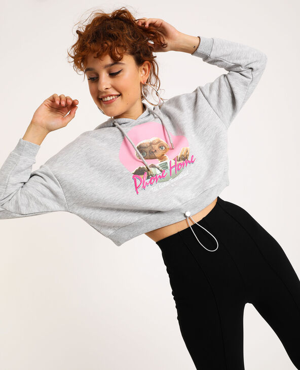 Sweat cropped à capuche gris chiné - Pimkie