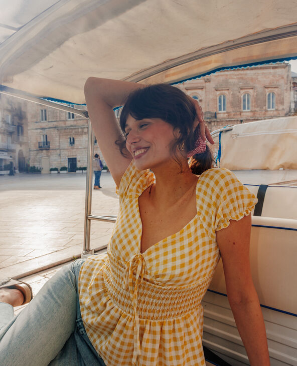 Top manches ballons motif vichy jaune - Pimkie