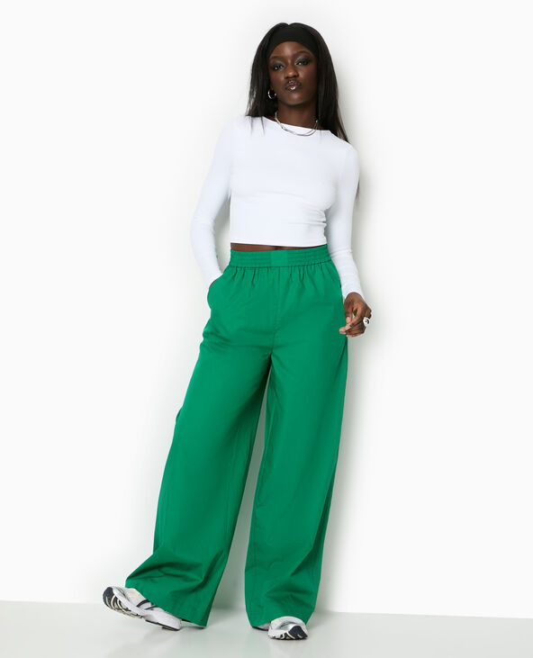 Pantalon large en popeline taille élastiquée vert - Pimkie