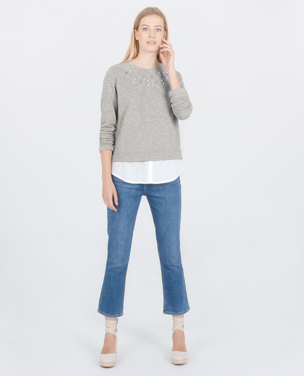 Sweat 2 en 1 à perles gris chiné - Pimkie