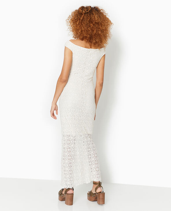 Robe longue en dentelle encolure Bardot blanc - Pimkie