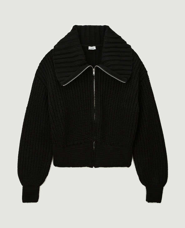 Gilet zippé en grosse maille noir - Pimkie