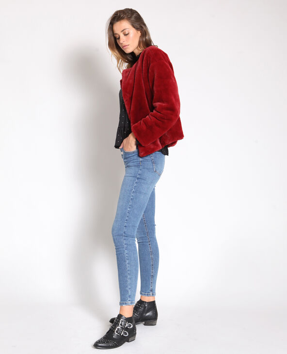 Manteau court en fausse fourrure bordeaux - Pimkie