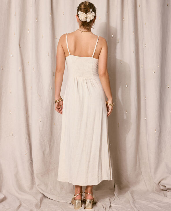 Robe longue boutonnée avec lin blanc - Pimkie