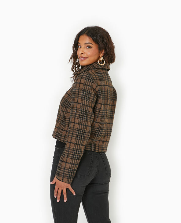 Veste droite et courte en tweed avec lurex marron - Pimkie