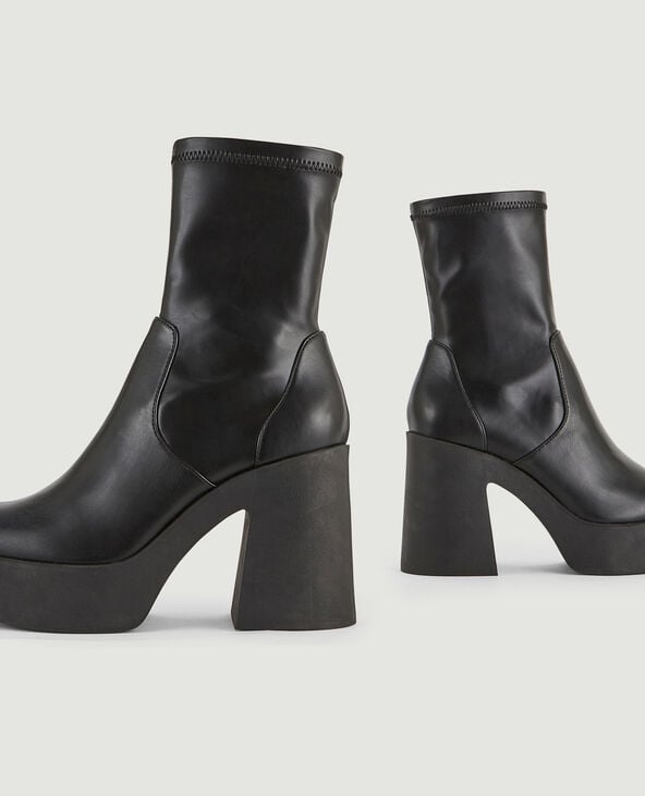 Boots plateforme à talon bouts carrés noir - Pimkie