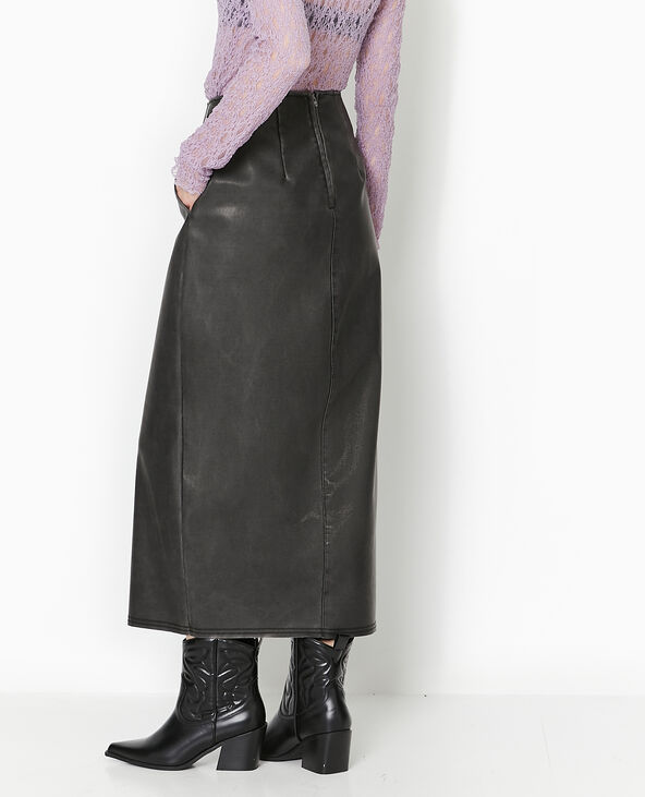 Jupe longue en faux cuir used gris foncé - Pimkie