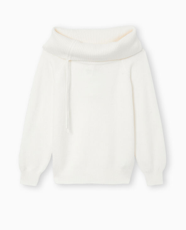 Pull oversize avec encolure Bardot et lien coulissé blanc - Pimkie