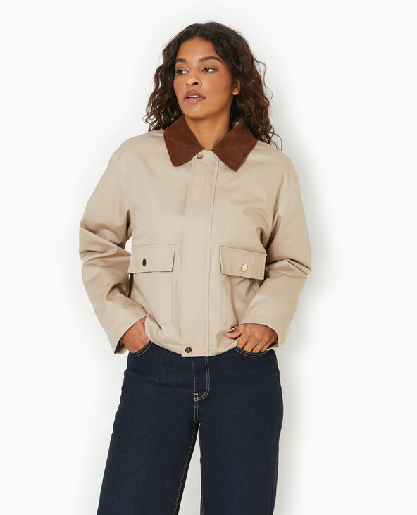 Veste en toile avec col velours côtelé doré - Pimkie