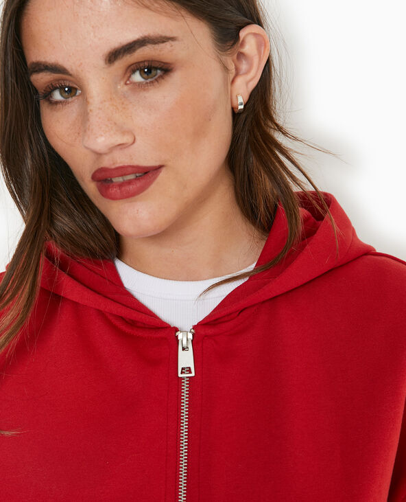 Sweat zippé court avec capuche rouge - Pimkie