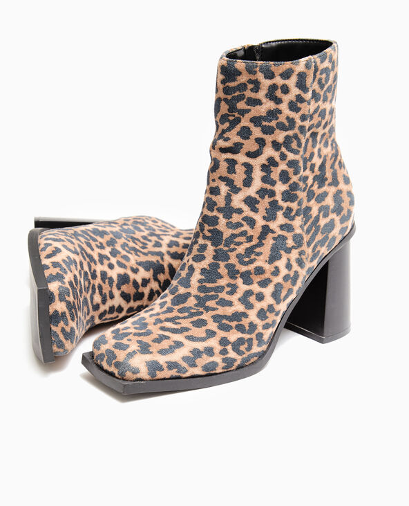 Boots à talons bouts carrés motif léopard beige - Pimkie