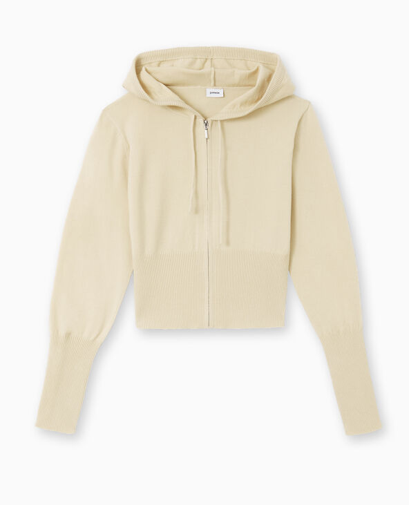 Gilet court zippé en maille fine avec capuche beige - Pimkie