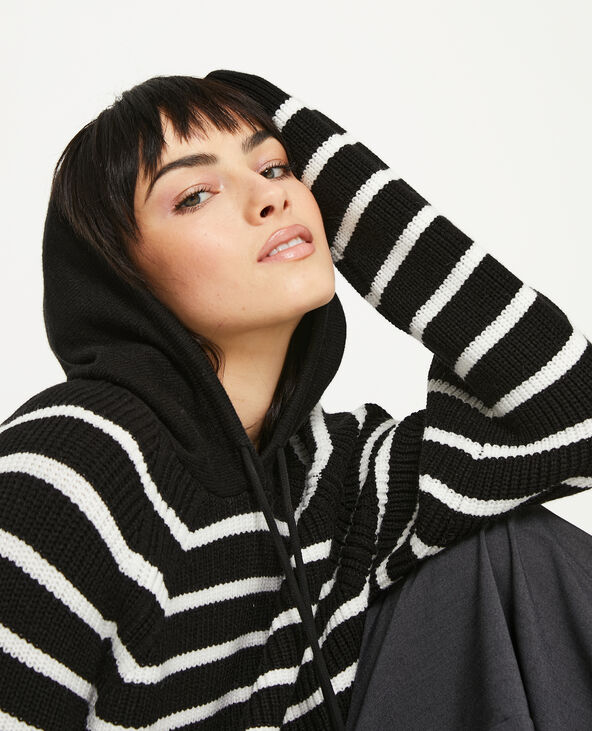 Pull court rayé avec capuche blanc - Pimkie