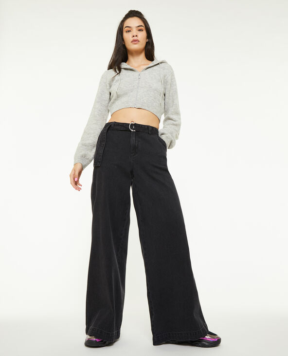 Jean wide extra large avec ceinture noir - Pimkie