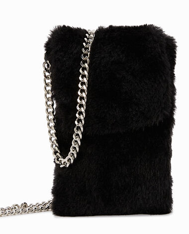 Sac pochette pour smartphone en fausse fourrure noir - Pimkie