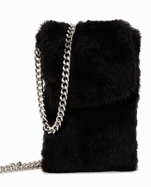Sac pochette pour smartphone en fausse fourrure noir - Pimkie