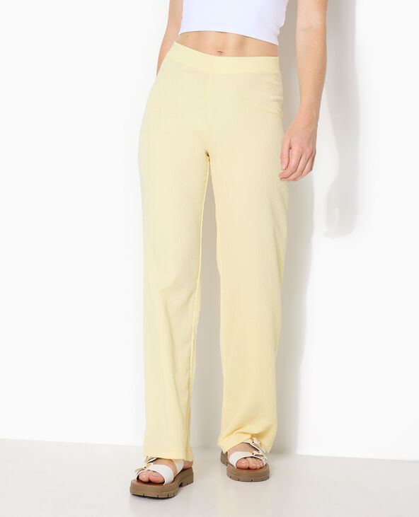 Pantalon large et fluide en tissu effet froissé Jaune pâle - Pimkie
