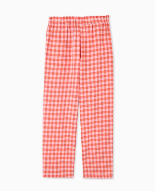 Pantalon droit taille élastiquée motif vichy orange - Pimkie