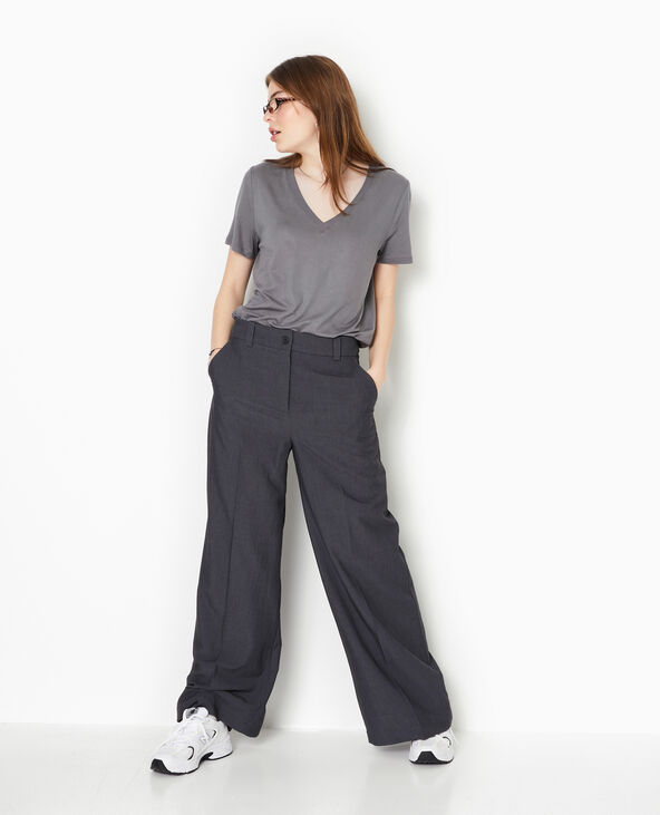 T-shirt ample col V avec viscose gris foncé - Pimkie