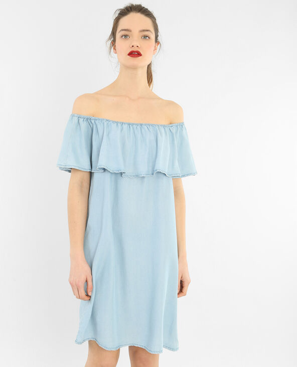 Robe volant bardot bleu clair - Pimkie