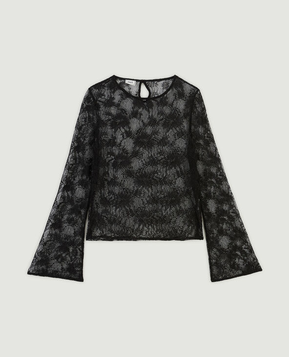 Top en dentelle manches flare noir - Pimkie