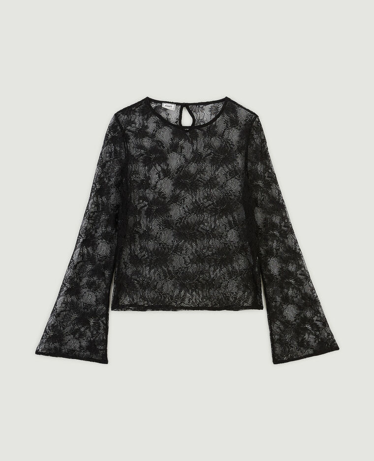 Top en dentelle manches flare noir - Pimkie