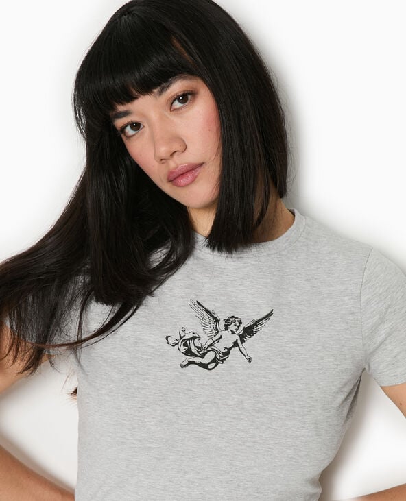 T-shirt ajusté avec print gris chiné - Pimkie