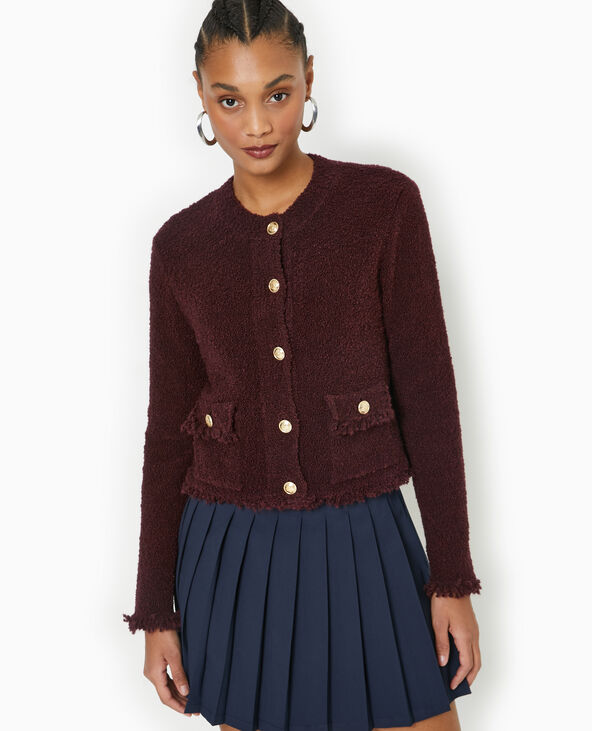 Gilet droit en maille bouclette avec boutons dorés bordeaux - Pimkie