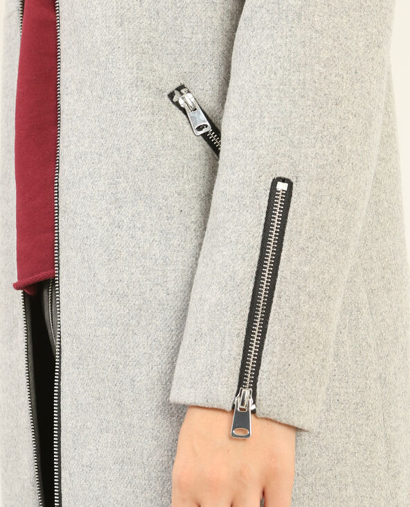 Manteau mi-long zippé gris chiné - Pimkie