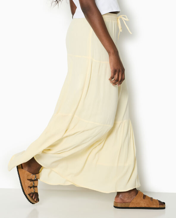 Jupon long à étages avec ceinture élastiquée Jaune pâle - Pimkie