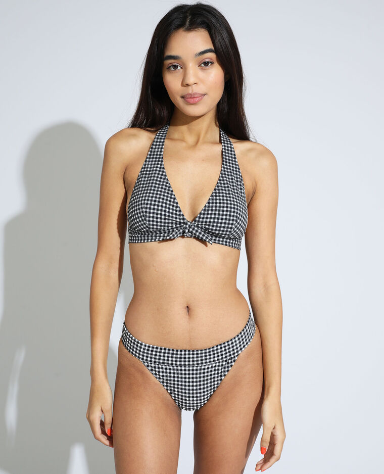 Haut de maillot de bain triangle à carreaux texturé noir - Pimkie