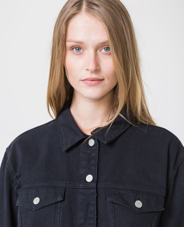Veste en jean frangée noir - Pimkie