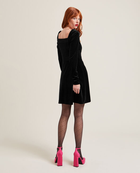 Robe patineuse en velours ras noir - Pimkie