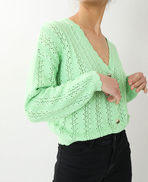 Gilet maille ajourée vert clair - Pimkie