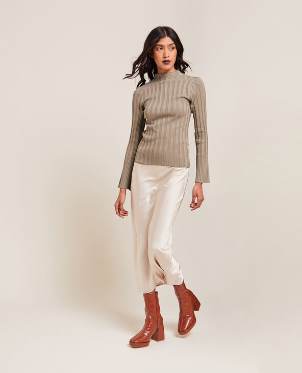 Pull fin en maille côtelée taupe - Pimkie
