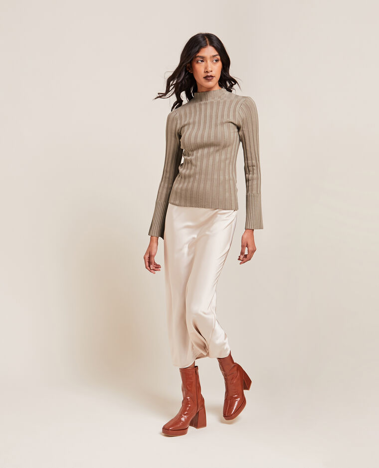 Pull fin en maille côtelée taupe - Pimkie