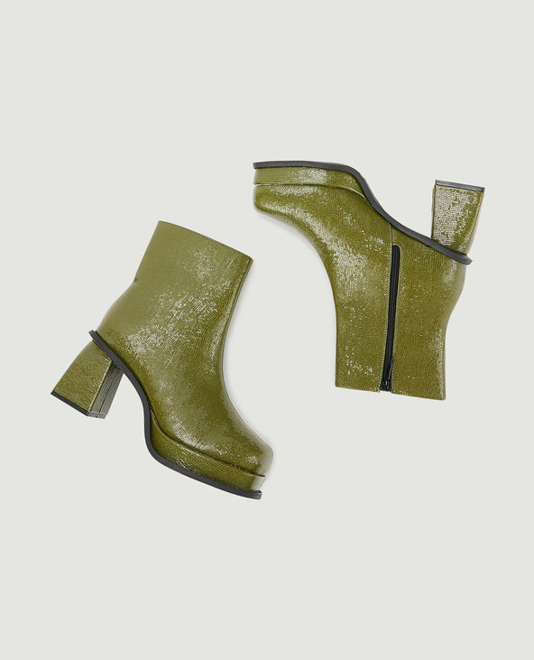 Boots bouts carrés semelles compensées vert olive - Pimkie