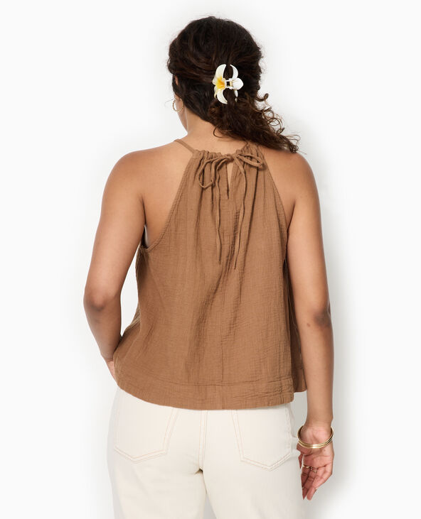 Top en gaze de coton avec bretelles coulissées marron - Pimkie