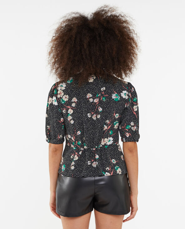 Blouse avec lien coulissé devant motif fleurs noir - Pimkie