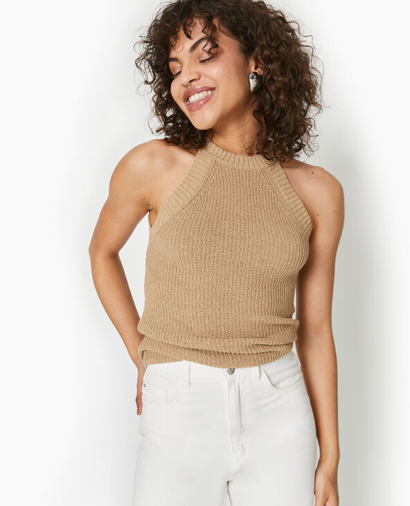 Top emmanchures américaines en maille beige - Pimkie