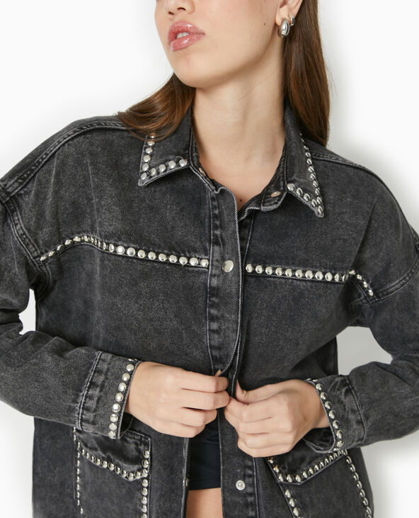 Veste droite en jean avec clous noir - Pimkie