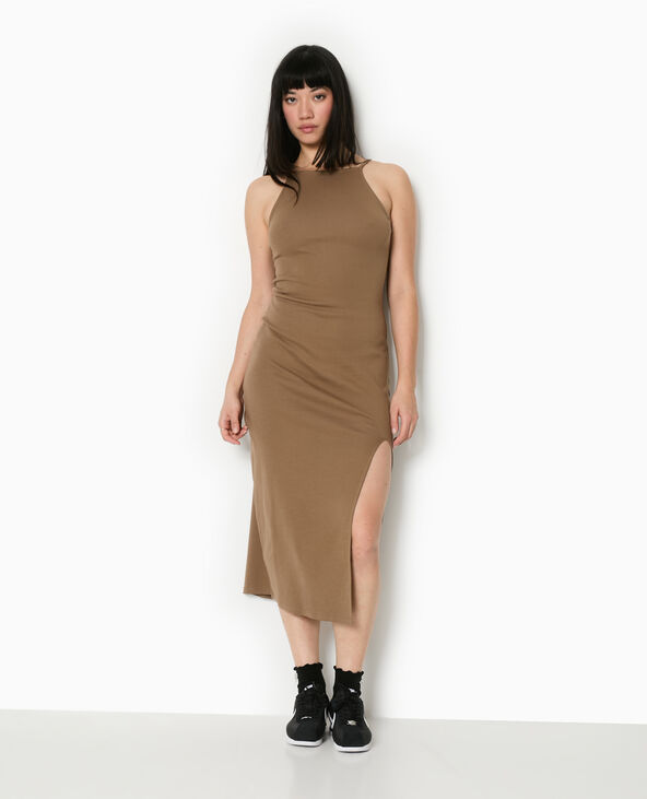 Robe longue à bretelles avec fente marron - Pimkie
