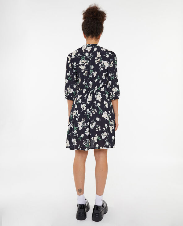 Robe évasée avec col à nouer motif fleurs noir - Pimkie