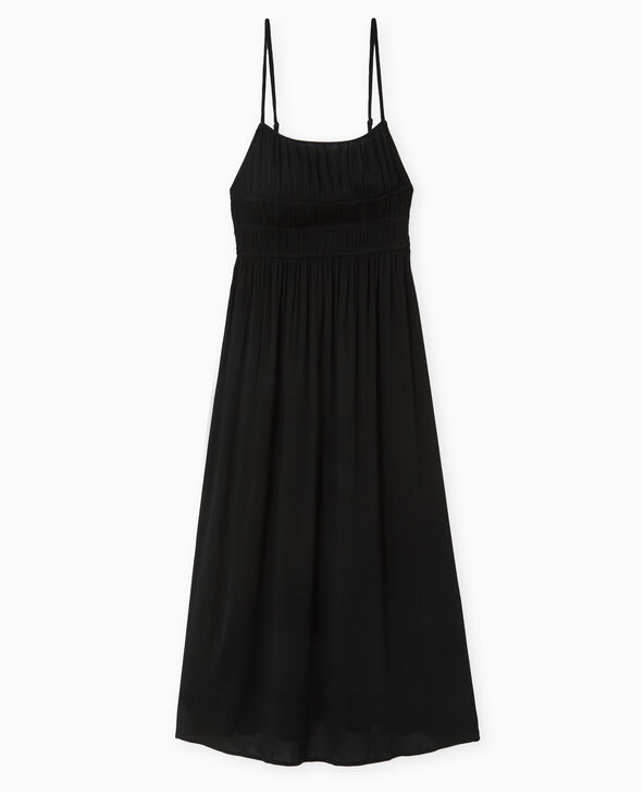 Robe longue à bretelles en tissu froissé noir - Pimkie