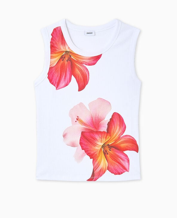 Débardeur en maille côtelée avec maxi fleurs blanc - Pimkie