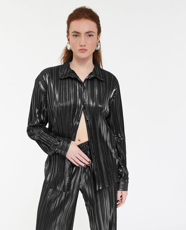 Chemise plissée en tissu brillant argenté - Pimkie