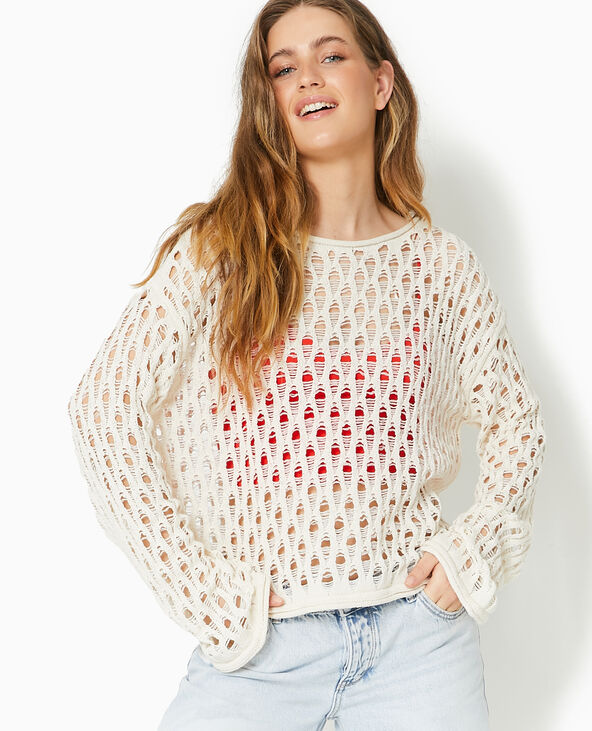 Pull en maille ajourée manches flare écru - Pimkie